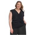 thumbnail image 1 of Calvin Klein Womens Shirred Front Sleeveless Blouse Top, Black, Plus Size, 0X, 1 of 1