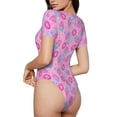 thumbnail image 2 of Saiise Motif Beignets Roses Combinaison à Manches Courtes pour Femmes Col Rond Pyjama Justaucorps Extensible avec Fermeture à Pression-Grand, 2 of 7