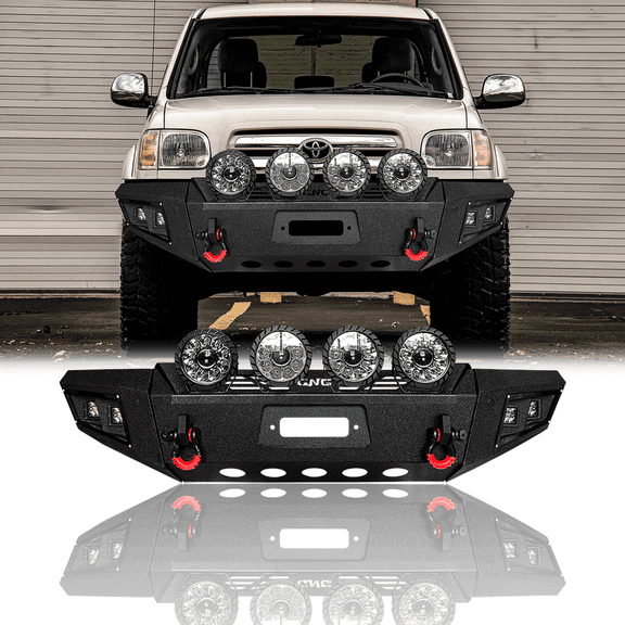 TIOYAR For 2000-2006 Toyota Tundra Steel Front Bumper With Winch Plate&Lights (Black Texture)