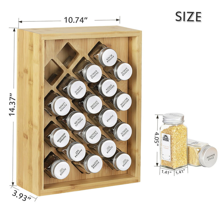 Bamboo Spice Rack Organizer with 20 Pack Empty Glass Spice Jars, Green