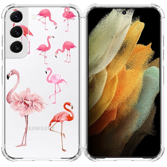 Flamingo Collage Clear Case for Samsung Galaxy S22 Plus,Aesthetic Art Design Case for Men Women,Unique Trendy Transparent TPU Bumper Case Cover