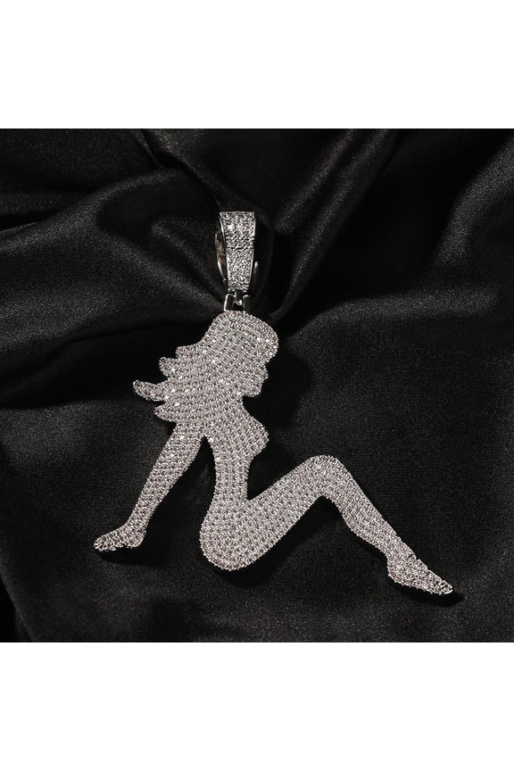 14K White Gold Finish Simulated Diamond Custom Iced Out Bling Marlyn Monroe Lady Charm Pendant Necklace, Birthday Gift, Gift for her