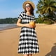 thumbnail image 4 of Balery Black And White Diamonds Vestidos sueltos de manga corta para mujer, vestidos de verano 2025, vestidos casuales de corte A con vuelo., 4 of 6