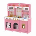 thumbnail image 3 of Reasea Kids Wooden Play Kitchen Set , Toddler Toy Kitchen Playset with 24 Accessories, Realistic Appliances & Storage for Kids Ages 3+, Pink, 3 of 9