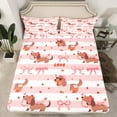 thumbnail image 2 of Castle Fairy Cartoon Dog Dachshund 3Pcs Twin Sheet Sets for Kids Children Preppy,Kawaii Ribbon Bow Twin Fitted Sheet,Geometric Stripes Breathable Flat Sheet,Lightweight Room Decor, 2 of 7