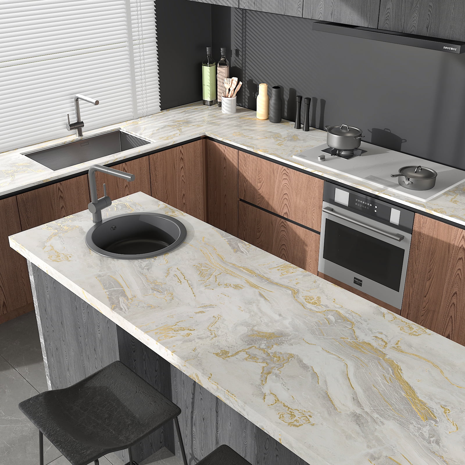CHIHUT Beige Gold Matte Marble Contact Paper for Countertops Waterproof 17.7"x236" Liquid Peel and Stick Marble Wallpaper for Kitchen Self Adhesive Wall Paper Removable Vinyl Roll for Cabinets Walls