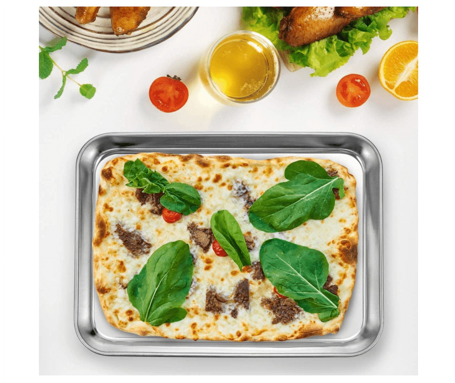 Topboutique Stainless Steel Compact Toaster Oven Pan Tray Ovenware Professional, Heavy Duty & Healthy, Deep Edge, Superior Mirror Finish, Dishwasher Safe … (12.2 x 10 x 1 inches 2PCS)
