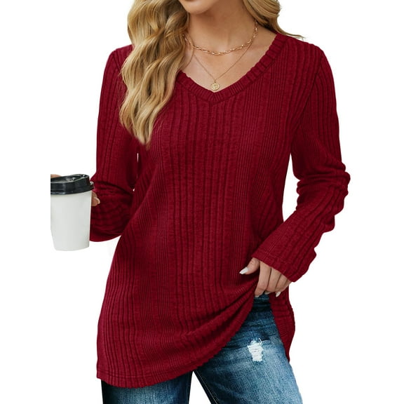 MOSHU Dressy Tops for Women Classic Fit Long Sleeve Shirts V Neck Lightweight Blouses Casual Tunic Womens Tops