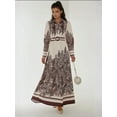 thumbnail image 3 of Printed Long Sleeve Maxi Dress with Belt, 3 of 7