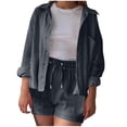 thumbnail image 2 of DailyTrove Women's Long Sleeve Button-Front Shacket & Short Set - Solid Color, Casual Style, Spring & Street Wear,Dark Gray, 2 of 4