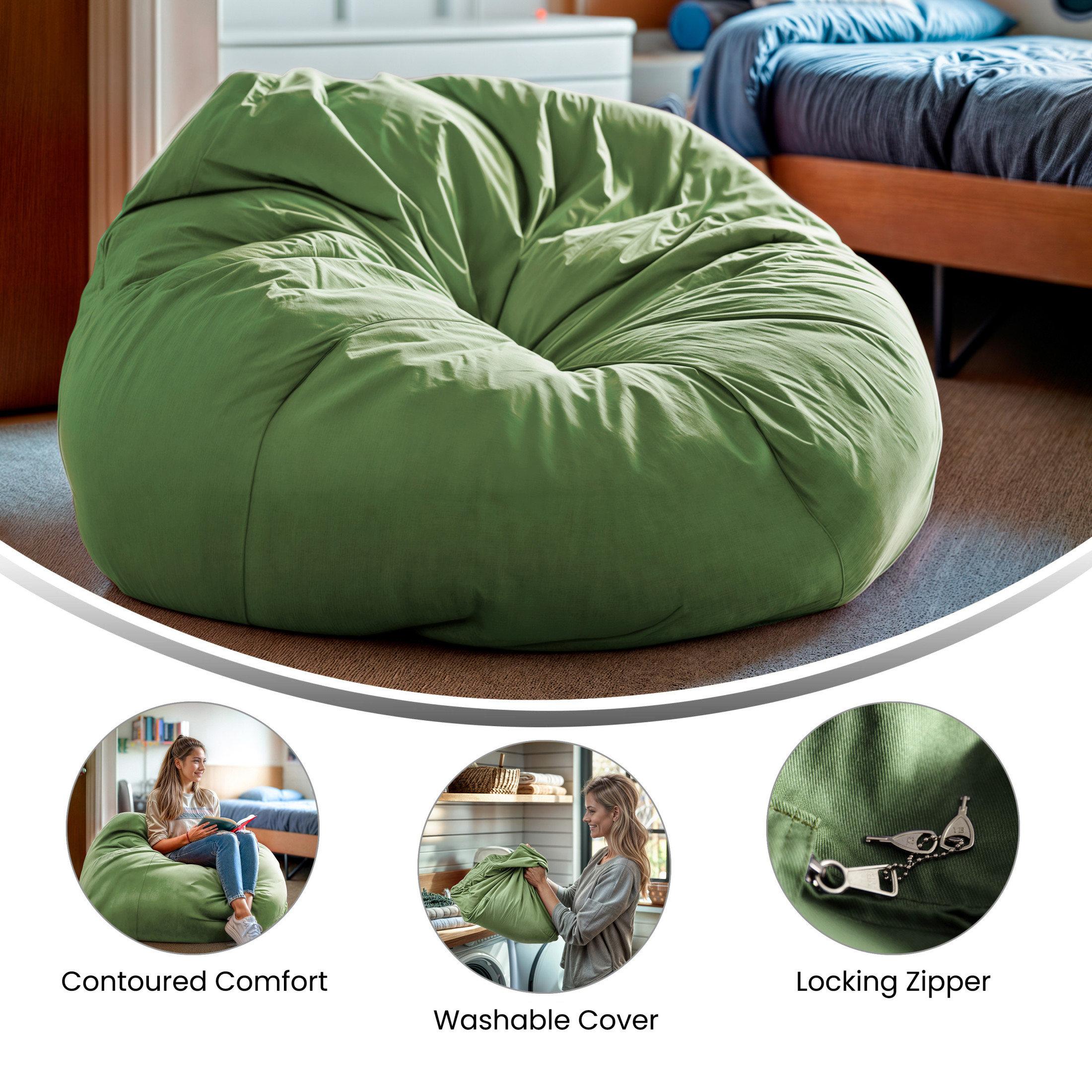 Flash Furniture Duncan Oversized Bean Bag Chair, Green photo 4