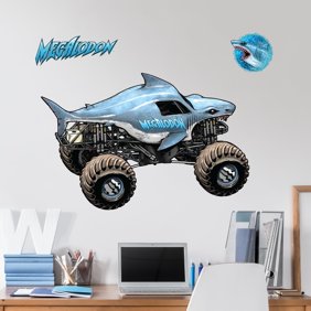Monster Jam Megalodon Truck Wall Decal - Large 21" Wide Monster Truck Wall Vinyl Stickers Bedroom Decorations - Peel and Stick Room Decor