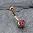 thumbnail image 3 of BM25 Gold PVD Double Gem Ball Steel Belly Button Ring-Fuchsia, 3 of 3