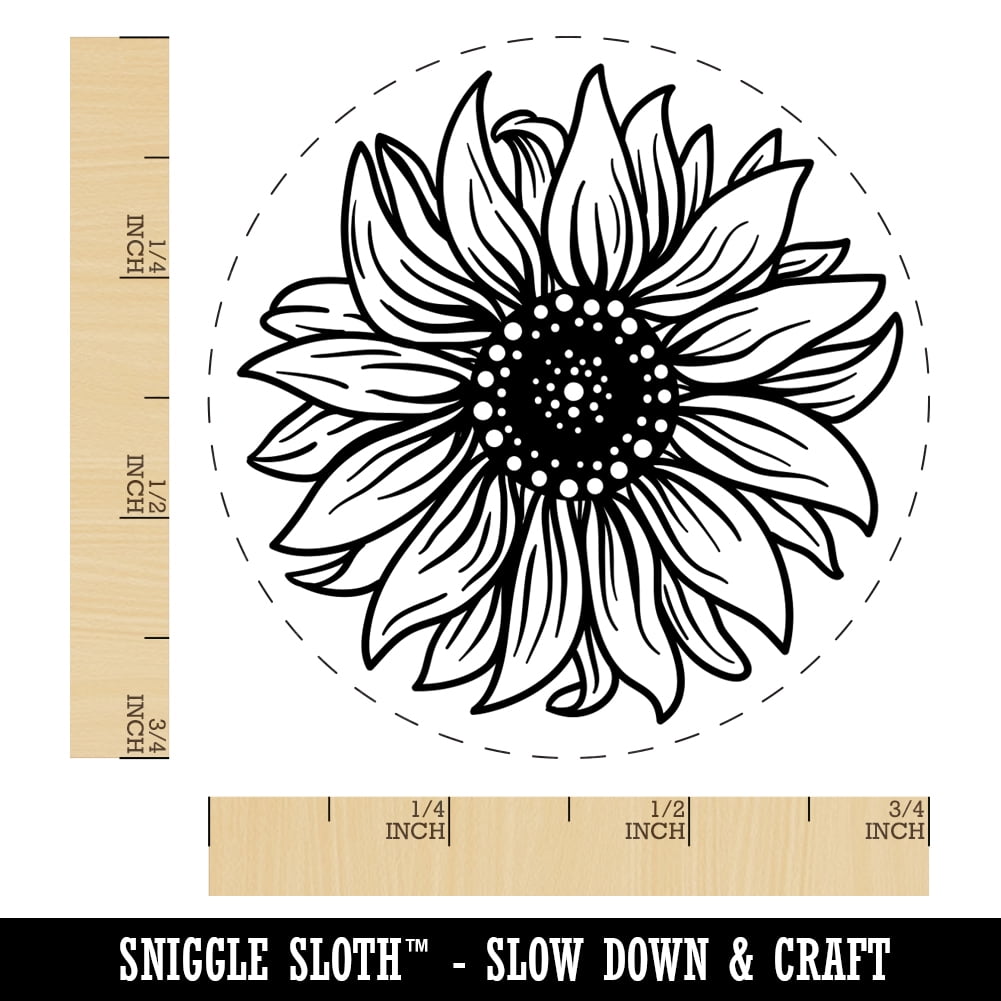 Fancy Blooming Sunflower Flower Self-Inking Rubber Stamp Ink Stamper - Brown Ink - Small 3/4 Inch