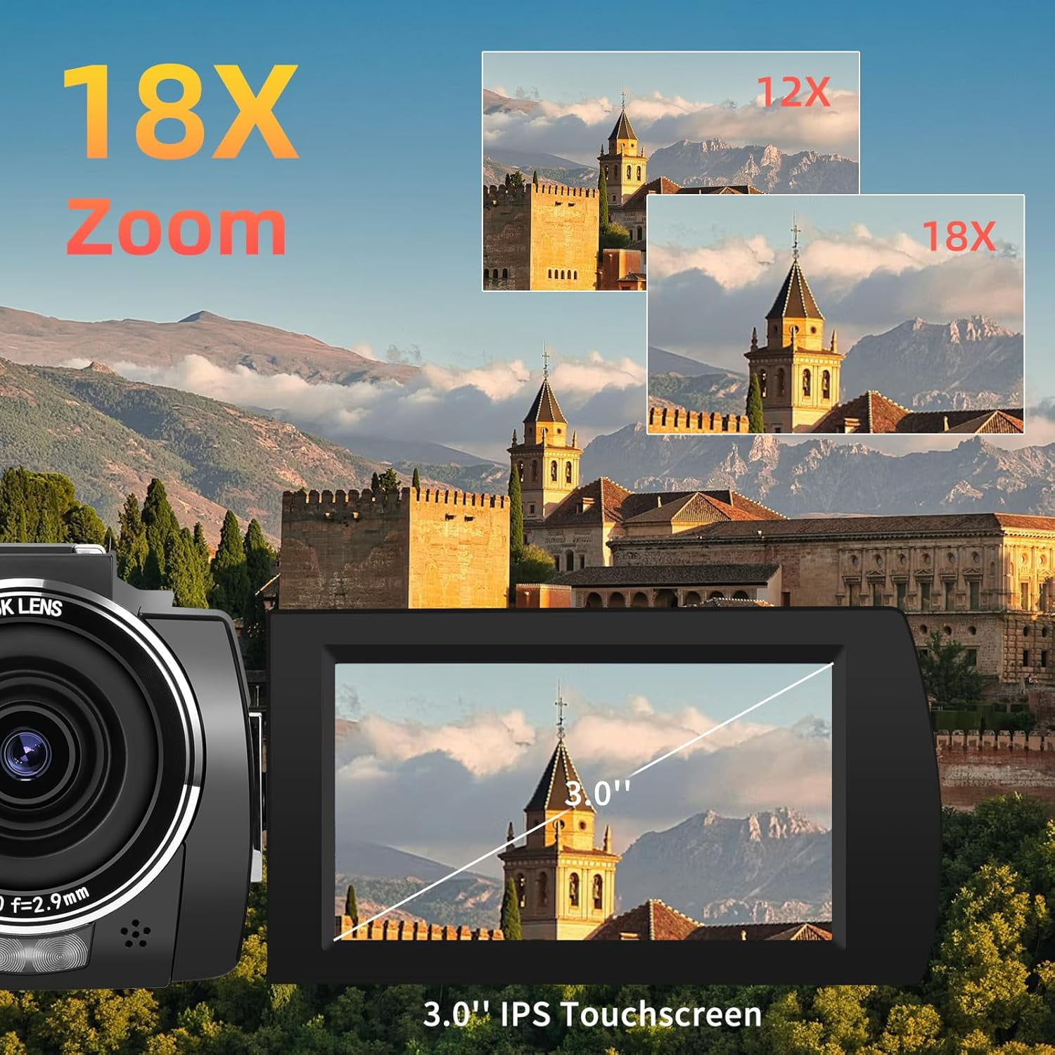 ORDRO 5K Video Camera Camcorder 56MP IR Night Vision Vlogging Camera 18X Digital Zoom + Wide Angle