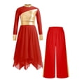 thumbnail image 2 of Doomiva Kids Girls Praise Dance Swing Dress Metallic Gold Asymmetric Liturgical Tunic with Worship Wide Leg Pants Red 14, 2 of 5