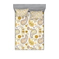 thumbnail image 2 of Ambesonne Paisley Fitted Sheet & Pillow Sham Set, Folkloric Floral Drop Forms, Twin, Orange Yellow White, 2 of 3