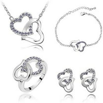 Daolelai Heart Shaped Chain Necklace Earrings Jewelry Set Women Gift