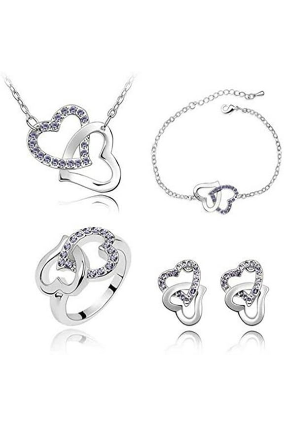 Bracelets for Womens Womens Crystal Heart Chain NeckEarring Jewelry Set Bracelet Gifts