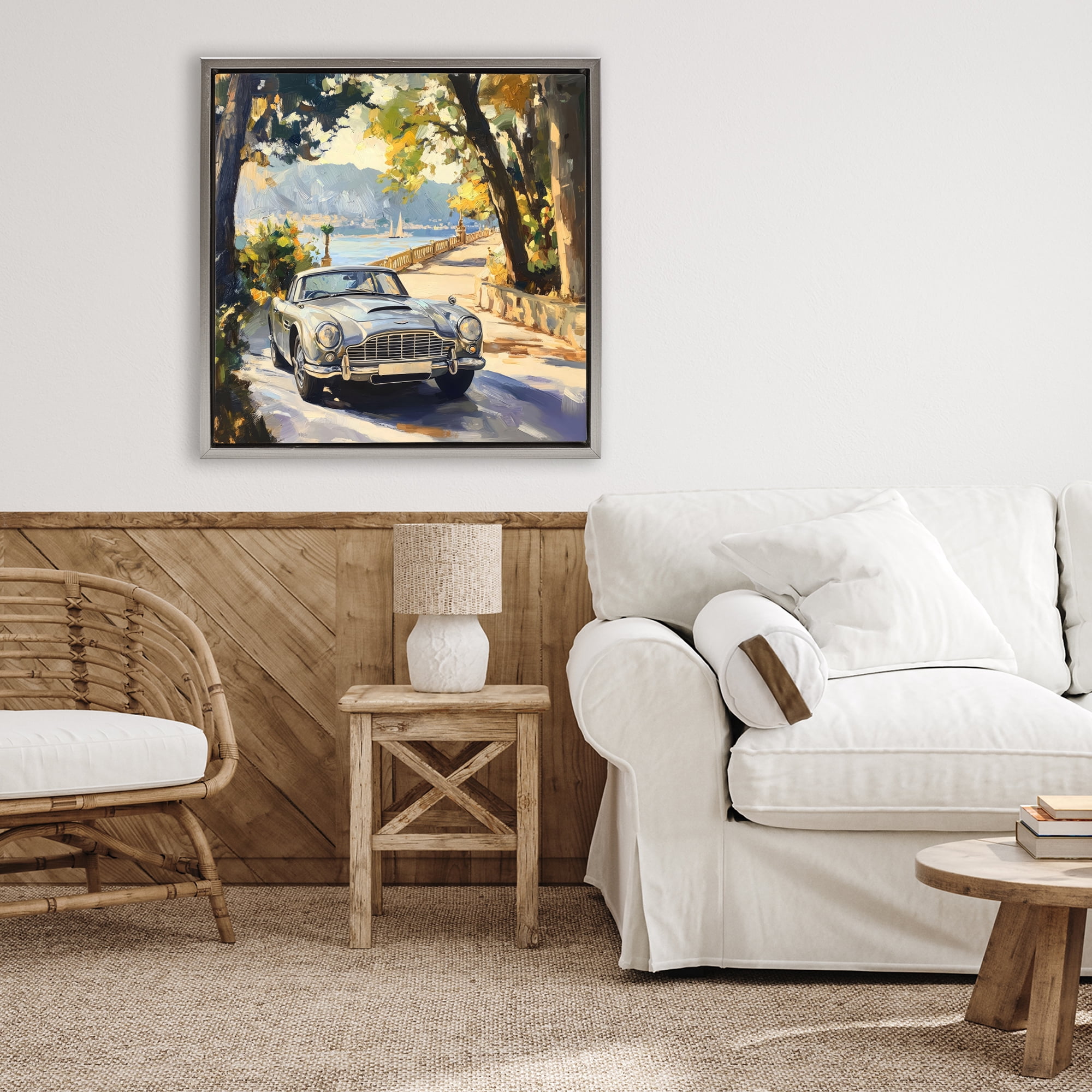 Stupell Industries Classic View of Seaside Drive Gray Framed Floater Canvas Wall Art, design by Creative Studio