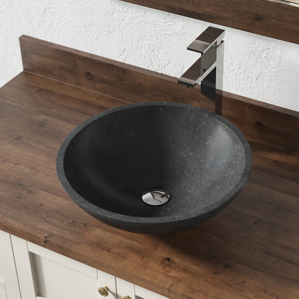 MR Direct 854 Honed Basalt Black Vessel Sink Ensemble with Chrome