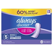 Always Discreet Incontinence Pads for Women, Heavy Absorbency, Long Length, Postpartum Pads, 64 Count