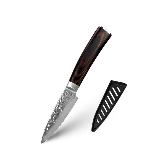 Cuchillo de Pelar de 3,5 Pulgadas con Funda, Acero Inoxidable Forjado Martillado Ultra Afilado, Antiadherente para Frutas y Verduras, Herramienta de Cocina