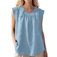 thumbnail image 3 of VBVC Women's Cotton-Linen Sleeveless Tank Top,Ladies Breathable Button Neck Blouse,Loose Fit Summer Pleated Shirt For Women,Blue,S-3XL, 3 of 10