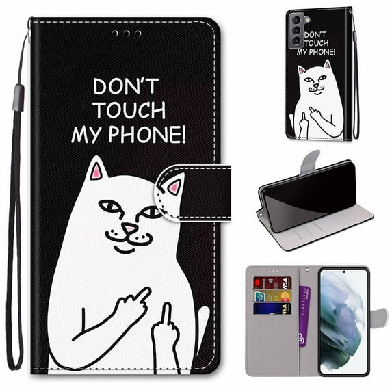 Allytech Galaxy S22 Plus Case with Detachable Hand Strap, Slim PU Leather Flip Phone Case with Card Slots Holder Foldable Stand Magnetic Closure Cover for Samsung Galaxy S22 Plus 6.6" 2022, White Cat