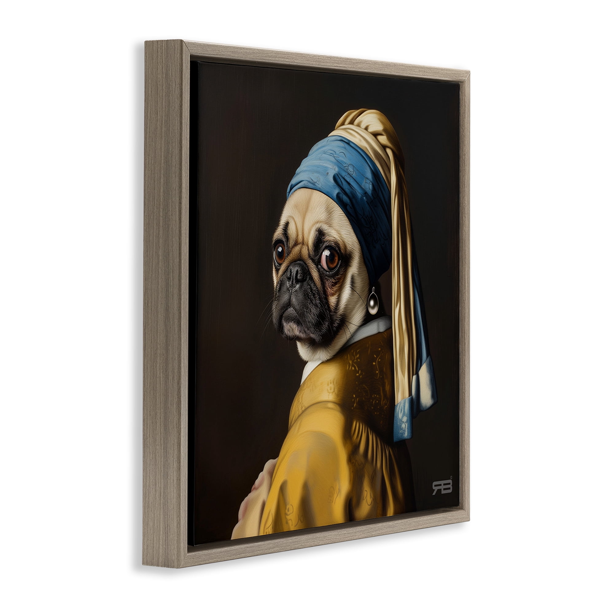 Stupell Industries Pearl Earring Classic Dog Animals & Insects Painting Brown Floater Framed Canvas Art Print Wall Art, 25 x 25