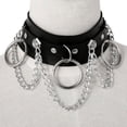 thumbnail image 4 of Punk Street Snap Nightclub PU Gargantilla de cuero Anillo de metal Cadena Collar Remaches Cinturón gótico, 4 of 8