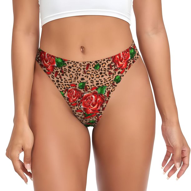 Fotbe Rose Mix Leopard 1 Tanga Sin Costuras para Mujer con Estampado – Panties Invisibles, Transpirables y Cómodos para Uso Diario-X-Large