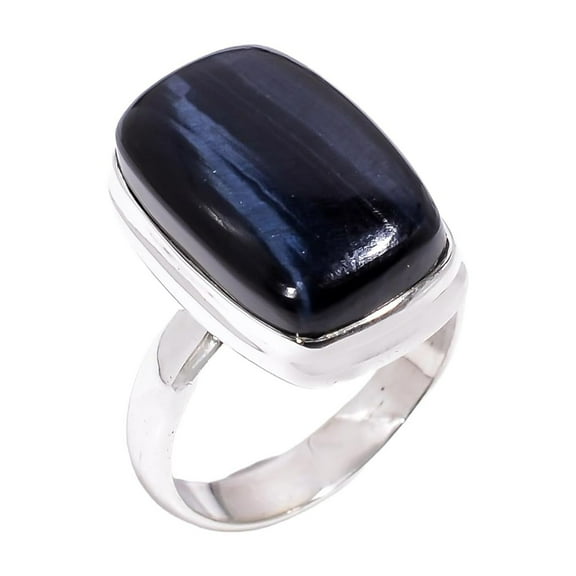 Natural Blue Tiger Eye Gemstone 925 Sterling Silver Handmade Statement Ring Jewelry Gift for Her
