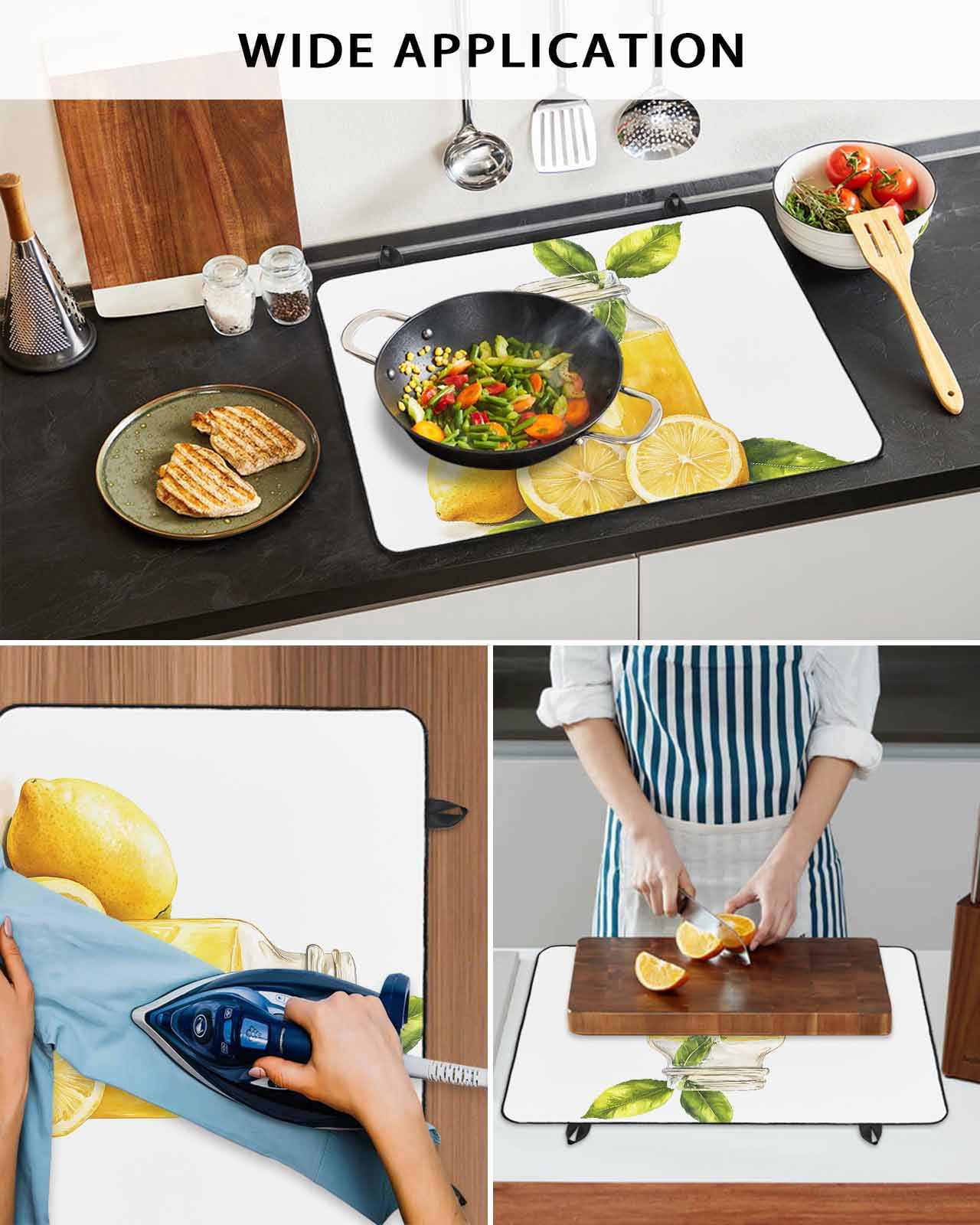 nqOlkjepod Large Induction Cooktop Protector Mat 36"x21", Summer Lemon Stove Top Covers for Electric Stove, Yellow Watercolor Pastel Country Retro Stove Burner Cover Mats, Glass Top Stove Cover