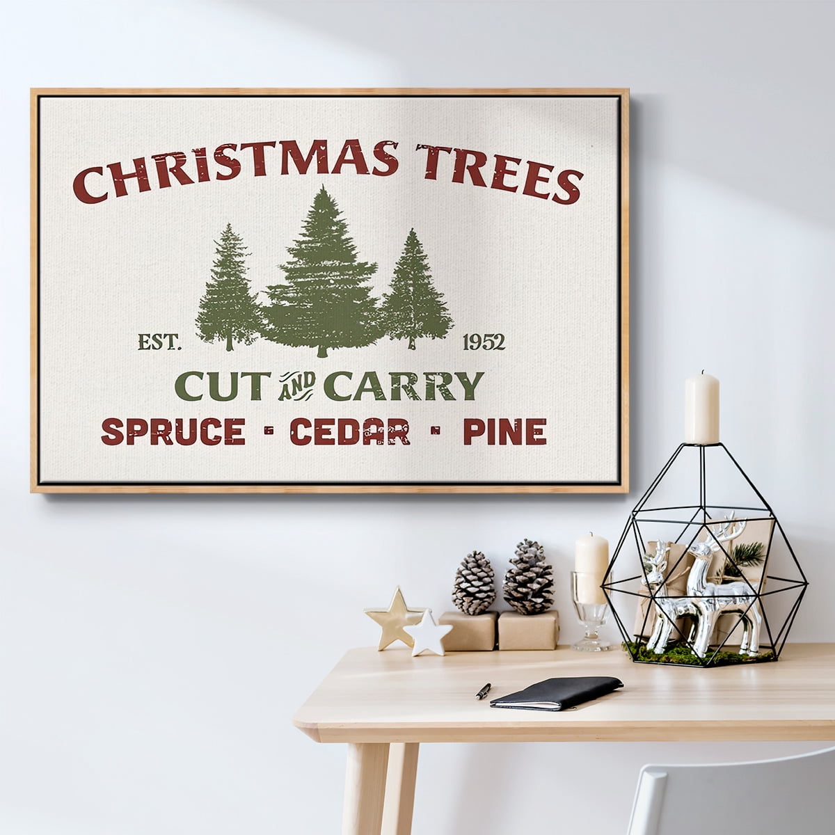 Christmas Farm Sign I - Framed Gallery Wrapped Holiday Canvas - 27 x 41 - Natural Wood Frame