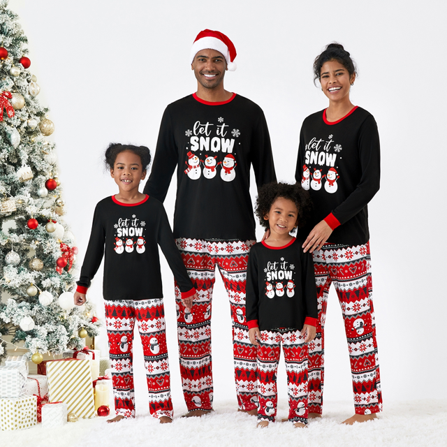 PatPat Conjunto de pijamas familiares de Navidad - Mezcla de poliéster y spandex, 2 piezas, casual, opaco, trajes a juego