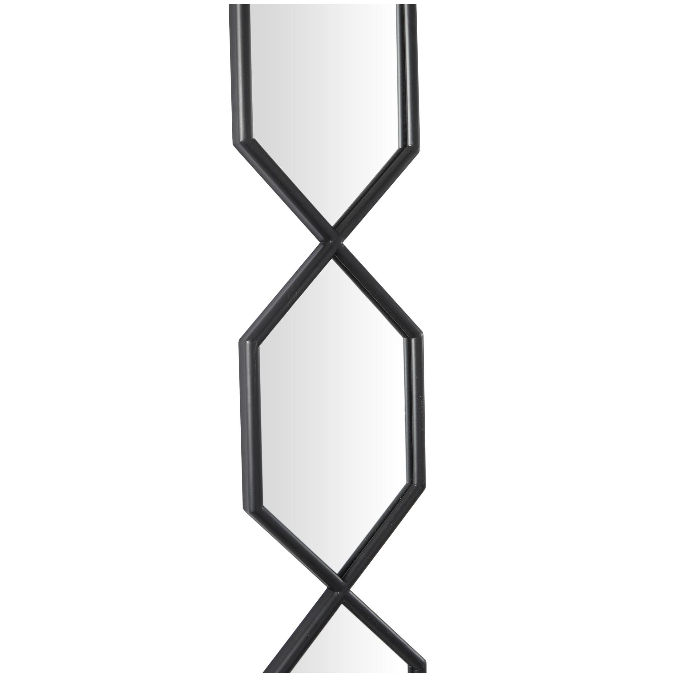 DecMode 7" x 59" Black Slim Stacked Chain 5 Layer Geometric Wall Mirror with Trellis Pattern