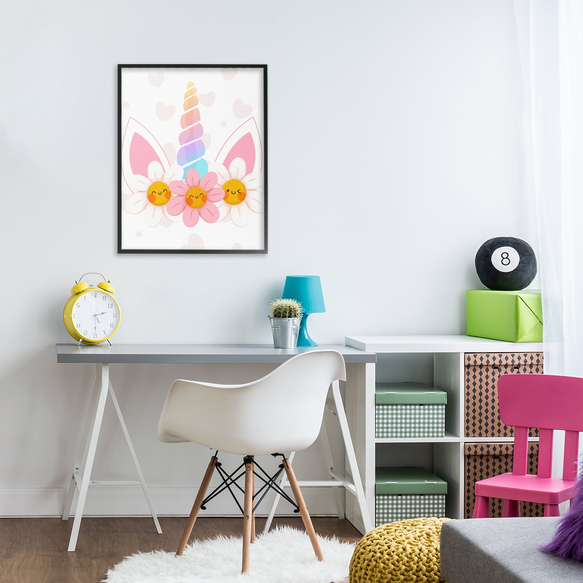 Daisy Unicorn with Hearts Black Framed Giclee Art, design by Jesse Keith