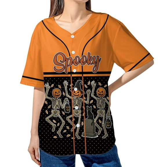 Spooky Halloween Baseball Jersey – Custom Name & Number Skeleton Pumpkin Shirt – Funny Trick or Treat Costume for Women & Men