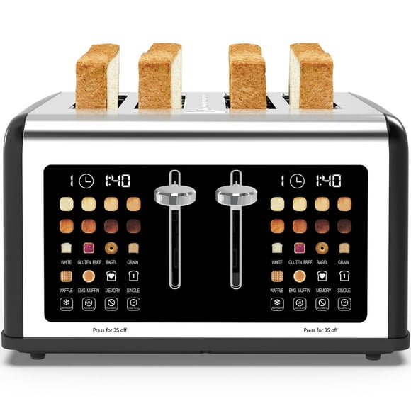 Tostadora Clixane de 4 rebanadas con pantalla táctil, 1650 W, negra
