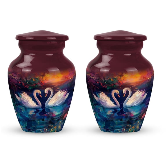 Sunset Swans Harmony - Small Keepsake Urn - Tiny Tribute Urn for Adult Ashes - Small and Sophisticated Keepsake - Discreet Memorial Option 3 Inch, Set Of 2