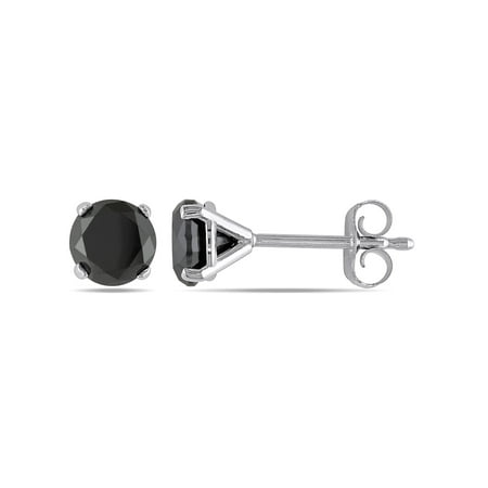 Miabella 1 Carat T.W. Black Diamond 14kt White Gold Solitaire Stud Earrings