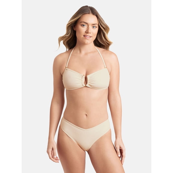 Sofia by Sofia Vergara Women's and Women's Plus RIB U-Ring Front Bandeau Bikini Tops