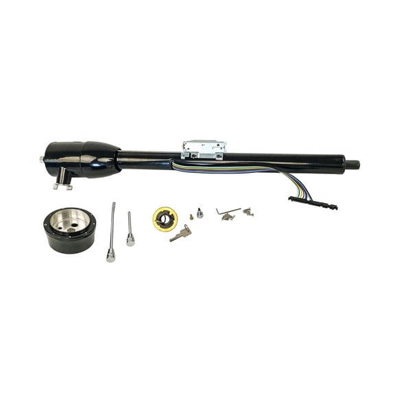 32" Manual Black Steering Column Floor Shift Tilt with Wheel Adapter & Key