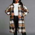 thumbnail image 5 of Women's Plaid Coat Long Sleeve Button Down Lapel Collar Mid Length Outerwear with Pockets Brown M, 5 of 7