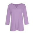 thumbnail image 5 of DENGDENG Plus Size Tops for Women 3/4 Sleeve Loose Fit Casual V Neck Solid Shirts Petite Summer Elbow Three Quarter Length Sleeve Tshirt Work Dressy Blouse Business Pullover Light Purple M, 5 of 5