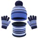 thumbnail image 1 of Conjunto de gorro y bufanda de invierno para niños de poliéster, a rayas con pompón, 3 piezas, cálido, para niños y niñas, ideal para esquí, patinaje, viajes y colegio, 1 of 4
