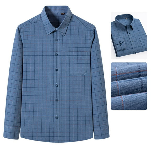 DDAPJ pyju Men's Flannel Plaid Shirts Loose Casual Button Down Shirt Big and Tall Gingham Shirts with Chest Pocket Flash Sale Light Blue S