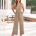 thumbnail image 7 of BRGZLK Womens Linen Cotton Jumpsuits Clearance Summer Fashion Solid Casual V Neck Sleeveless Belted High Waist Long Pants Rompers Khaki XL, 7 of 7