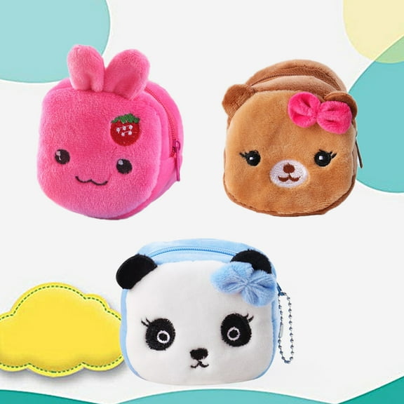 HAMPPLIES 3Pcs Plush Change Purse Creative Cartoon Design for Girls Kid Child Coin Storage Mini 3D Shape 8 x 6 x 4 in